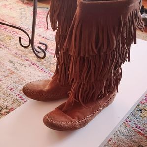 Moccasin Fringe Mid-Calf Boots Size 7.5